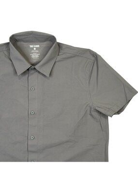 True Classic Commuter Shirt mens Medium Gray Button Up Short Sleeve Fitted Slim